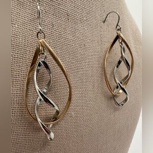 Long silver and gold tone dangle earrings